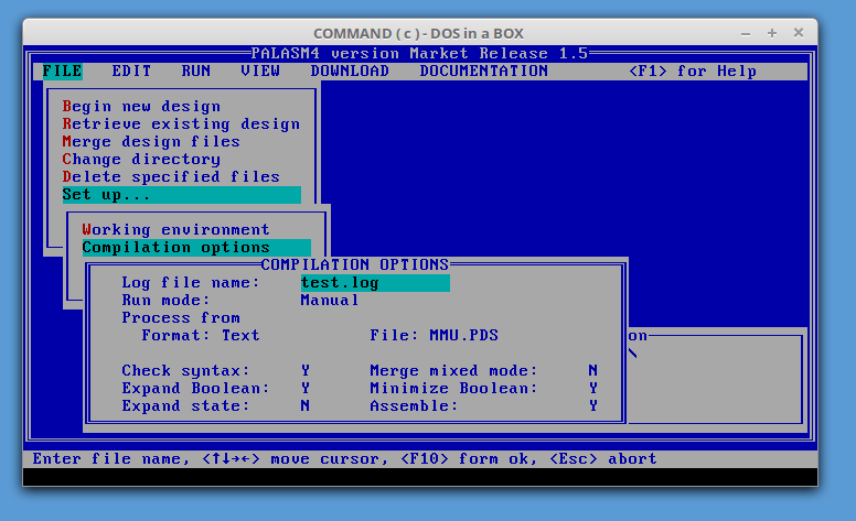 PALASM compilation options